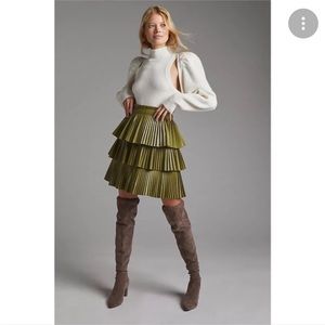 Anthropologie Olive Green Pleated Skirt